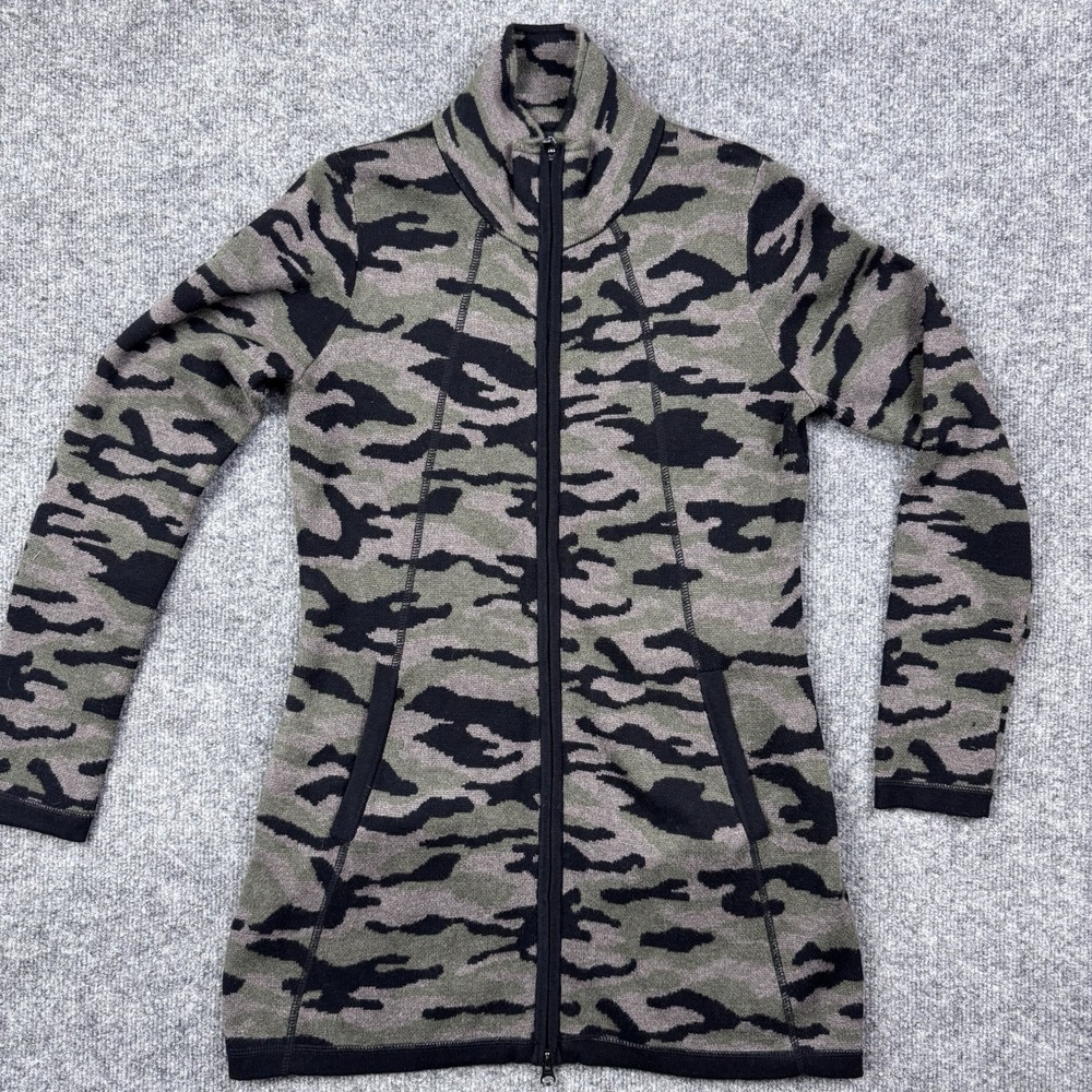 Cynthia Rowley Active Camo Zip Up Jacket Longline Knit Cardigan Green Size M